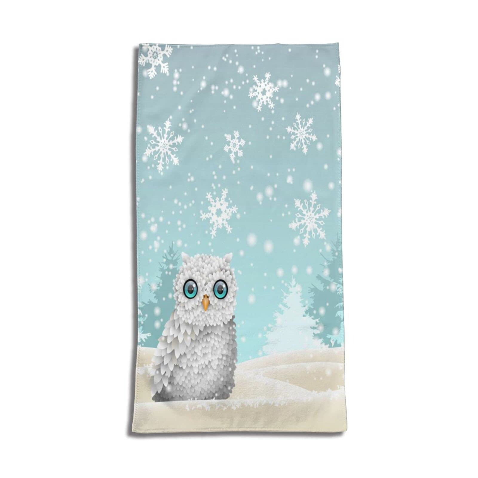 B TREE Merry Christmas Owl Winter Holiday Snowflake Highly Absorbent Decorative Hand Towel Multipurpose for Bathroom Hotel Gym Spa, Soft Fingertip Towels