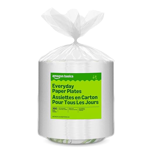 Amazon Basics Everyday Paper Plates, 8.62 Inch, Disposable, 200 Count, Packaging May Vary