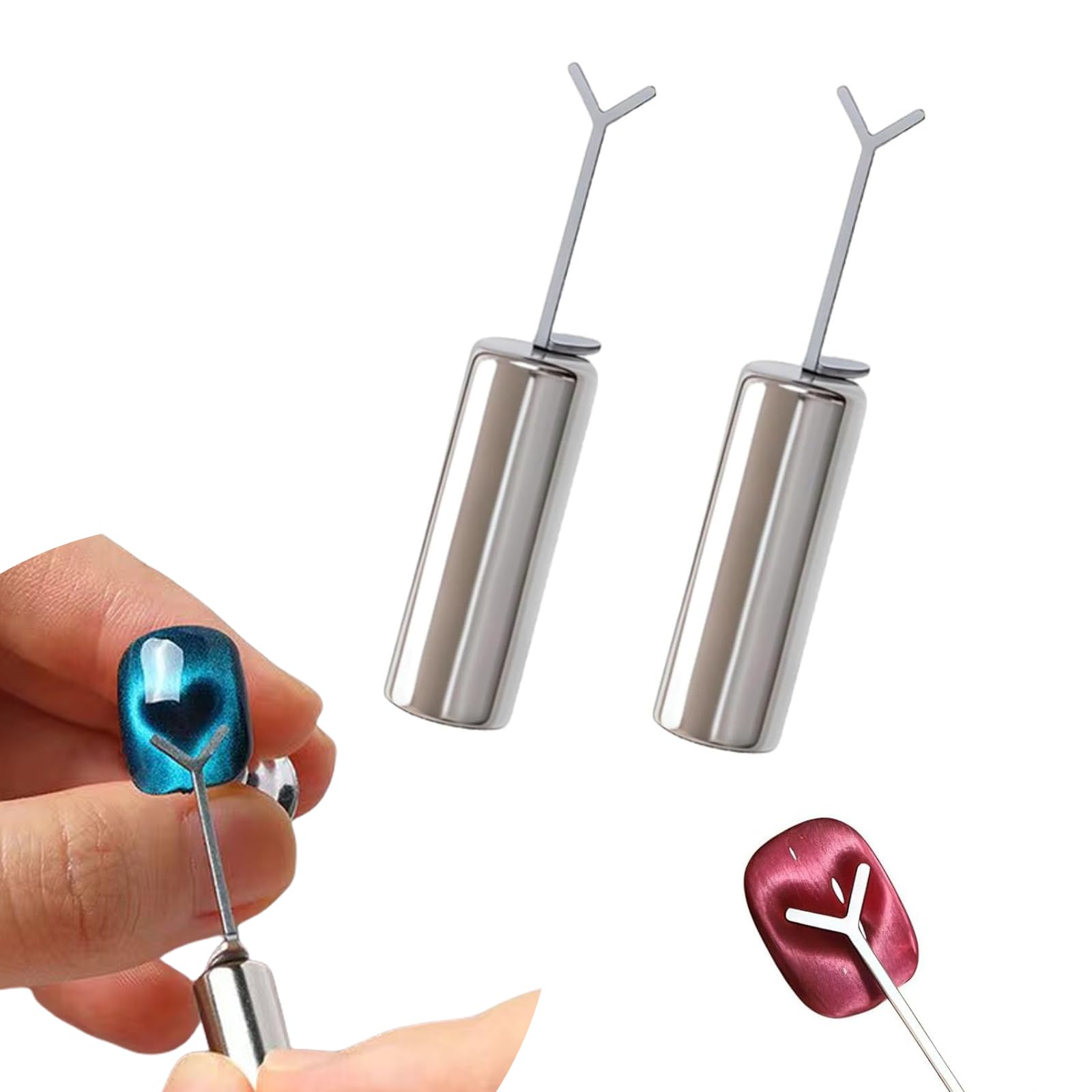 Heart Magnet for Cat Eye Gel Polish, Cat Eye Magnetic Nail Art Tool, Cat Eye Magnets with Y-Shaped Guide for Nails, DIY Manicure Kit (2pack)