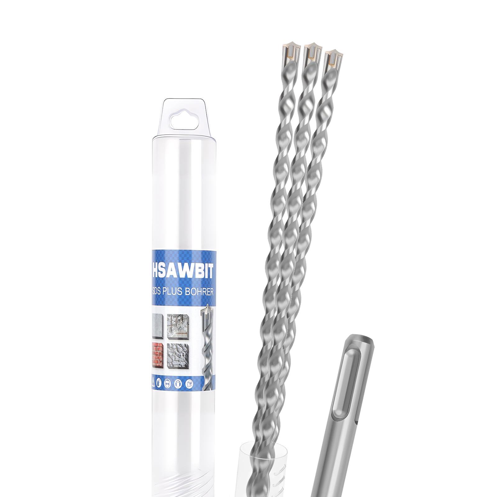 3 x SDS Plus 6 x 210 mm Concrete Drill Bit with 4 Cuts Professional Drill for Concrete, Masonry, Stone, Brick, Ideal for Reinforced Concrete and Hammer Drill