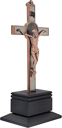 Miniatura 3 de Dvdmatinemovies - Crucifijo de metal de San Benito - Cruz de pared religiosa de 9 pulgadas y cruz de mesa con Jesucristo e INRI - Crucifijo de Metal
