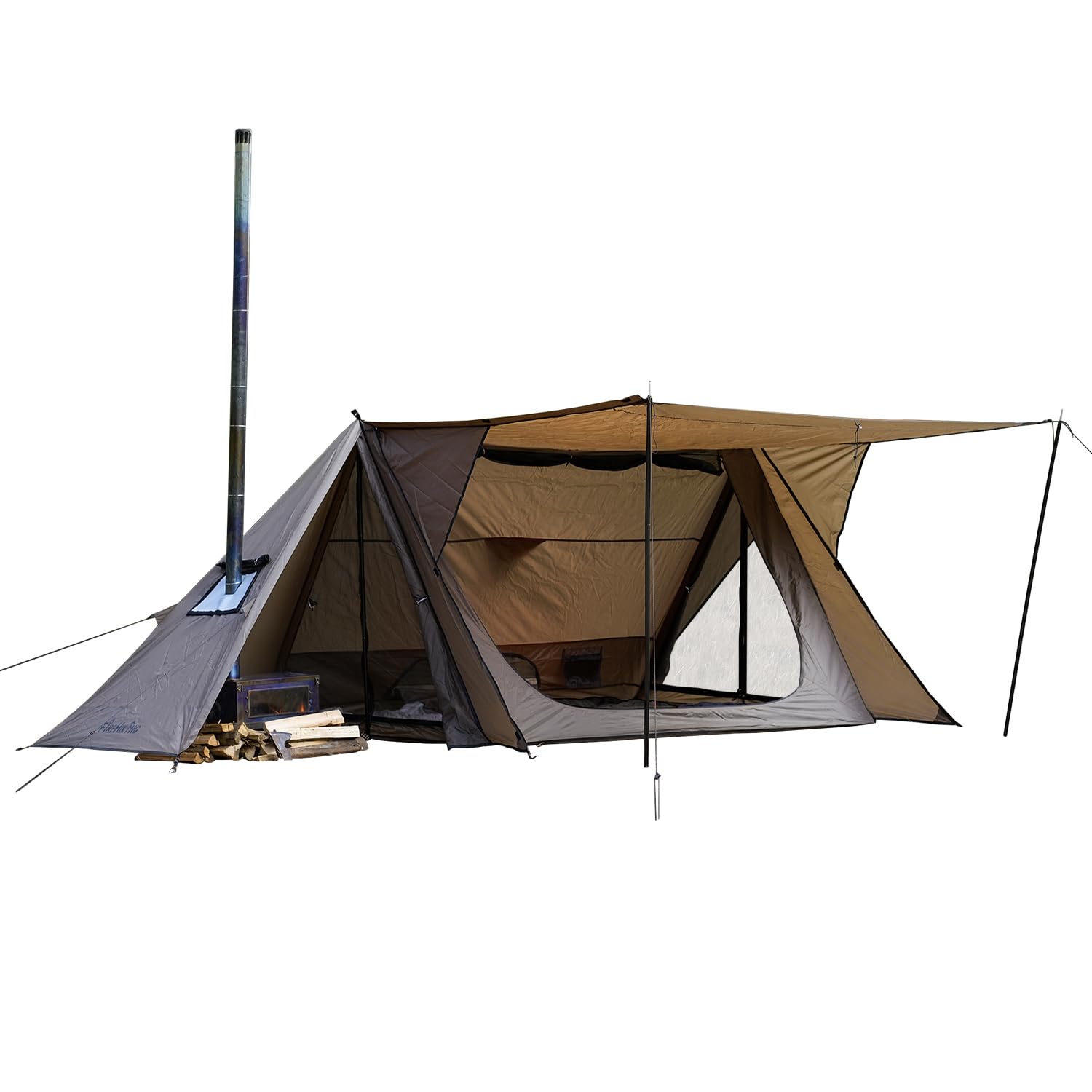 Camping Hot Tent with Stove Jack, Firestone Shelter with Two Tarp Poles and Tent Poles for 1-2 Person Hiking, Hunting, Backpacking