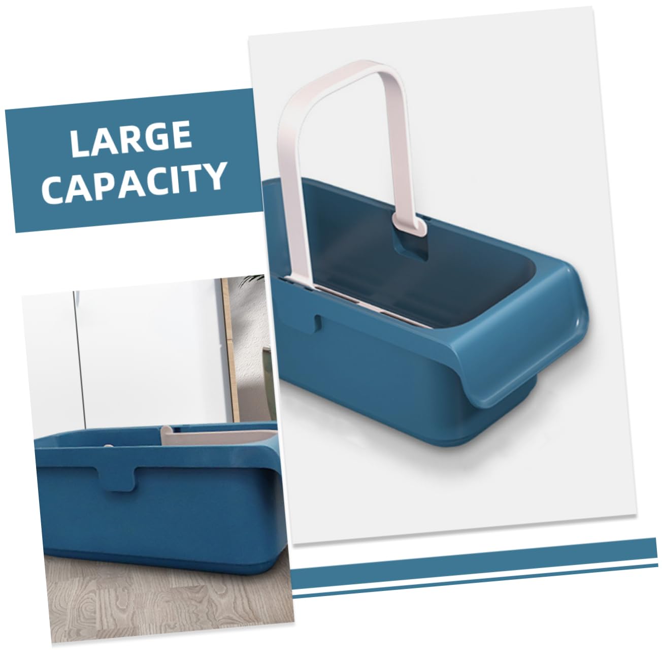 Cubo Gran Rectangular Limpieza de Plástico, Azul Capacidad, y Asa Portátil para Fregona, Adecuado para Suelos Tipo Hogar