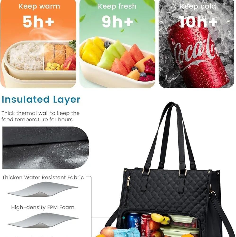 COZIESS 1Pcs, 2-in-1 Tote Bag & Insulated Lunch Bag Combo for Women & Men – Stylish Leakproof Lunch Tote with Purse, Removable Cooler Compartment, Perfect for Office, School, Travel 3