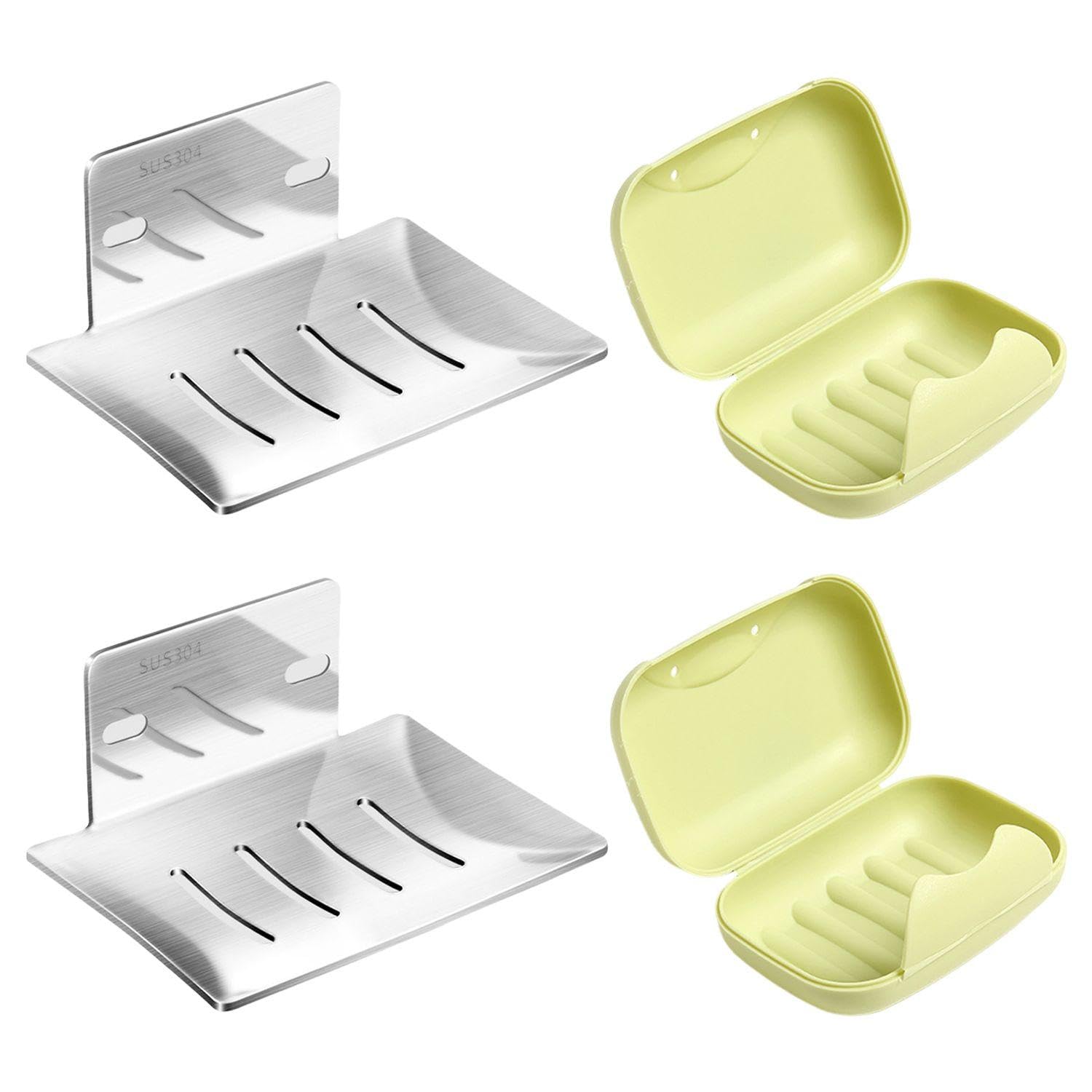 EOWVISN 2-Piece Wall-Mounted Soap Holders, 2-Piece Portable Soap Dishes, Drain Soap Dishes, No-Punch Soap Holders, Hanging Storage Racks For Bathroom And Kitchen