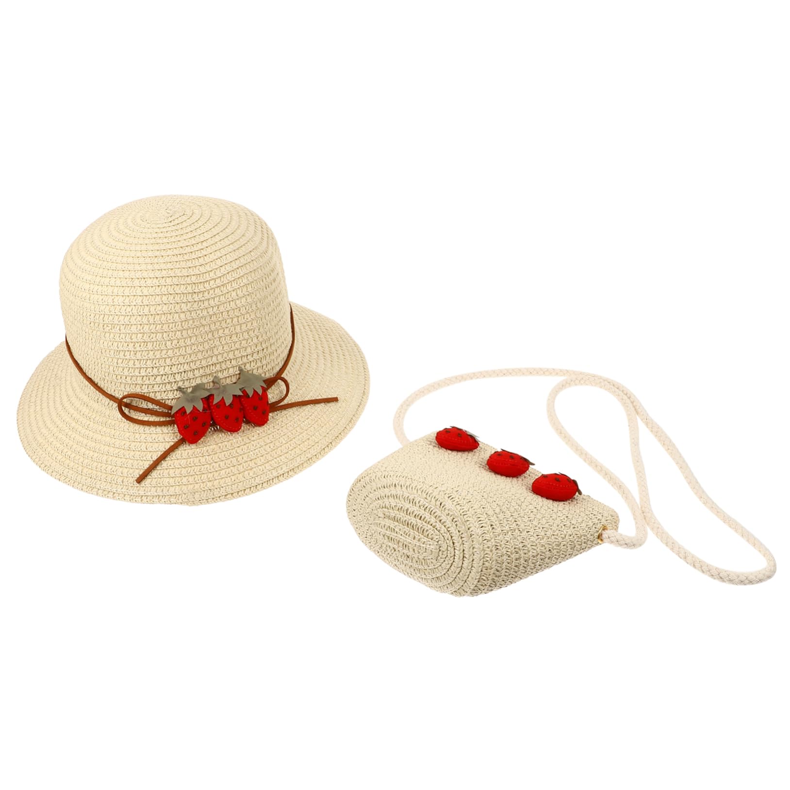 Beavorty Sombrero De Protección Solar De Fresa Sombreros De Fiesta De Verano Bolso De Mano Tejido Sombrero De Hombro para Mujer Sombrero De Playa para Niñas Sombrero para El Sol para