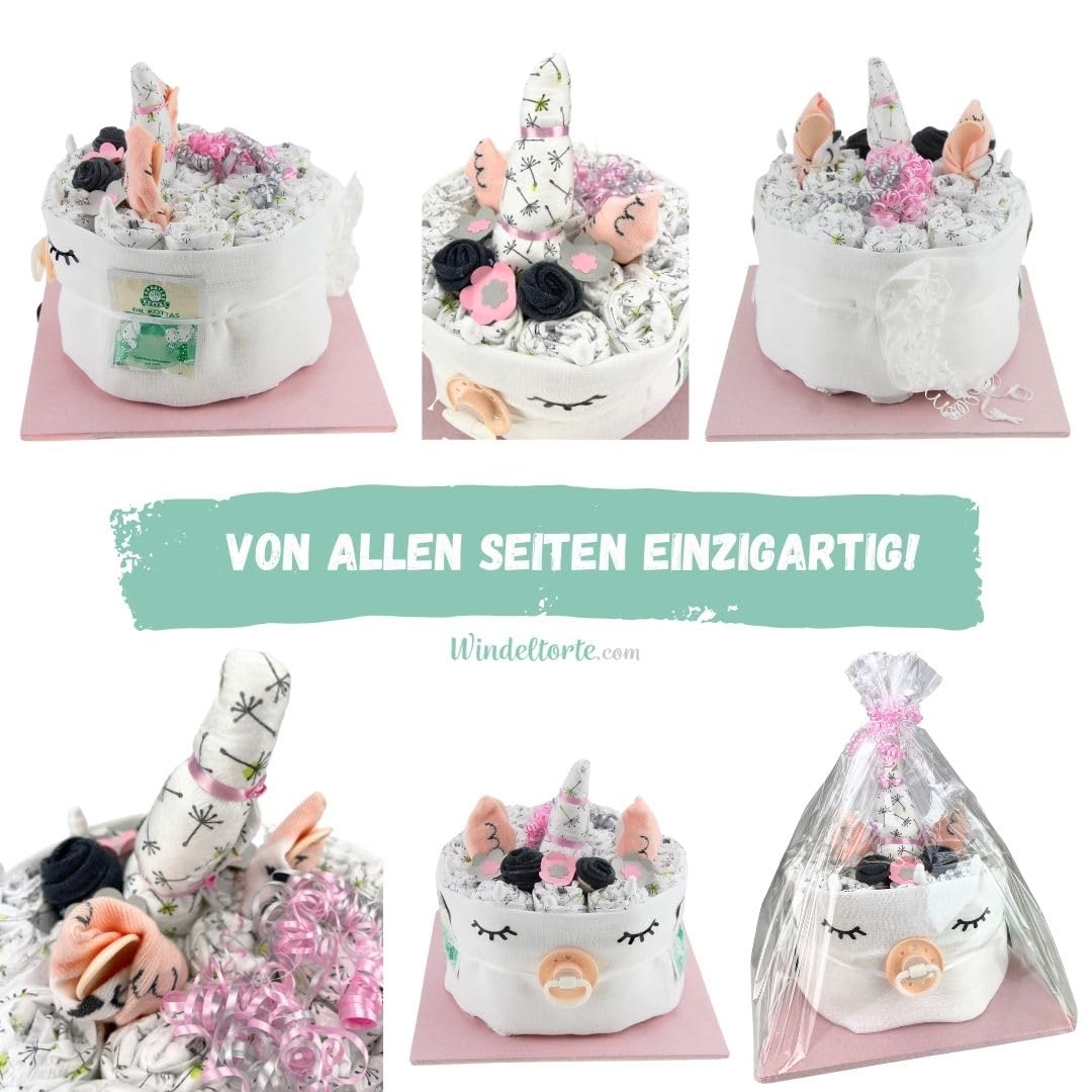 Einhorn Rosa Mädchen - Neugeborenen Geschenk Geburt [Freude Schenken] Babyparty Pullerparty Spielzeug Erstausstattung Feuchttücher Spucktücher Baby Socken Schnuller - Torte bestellen
