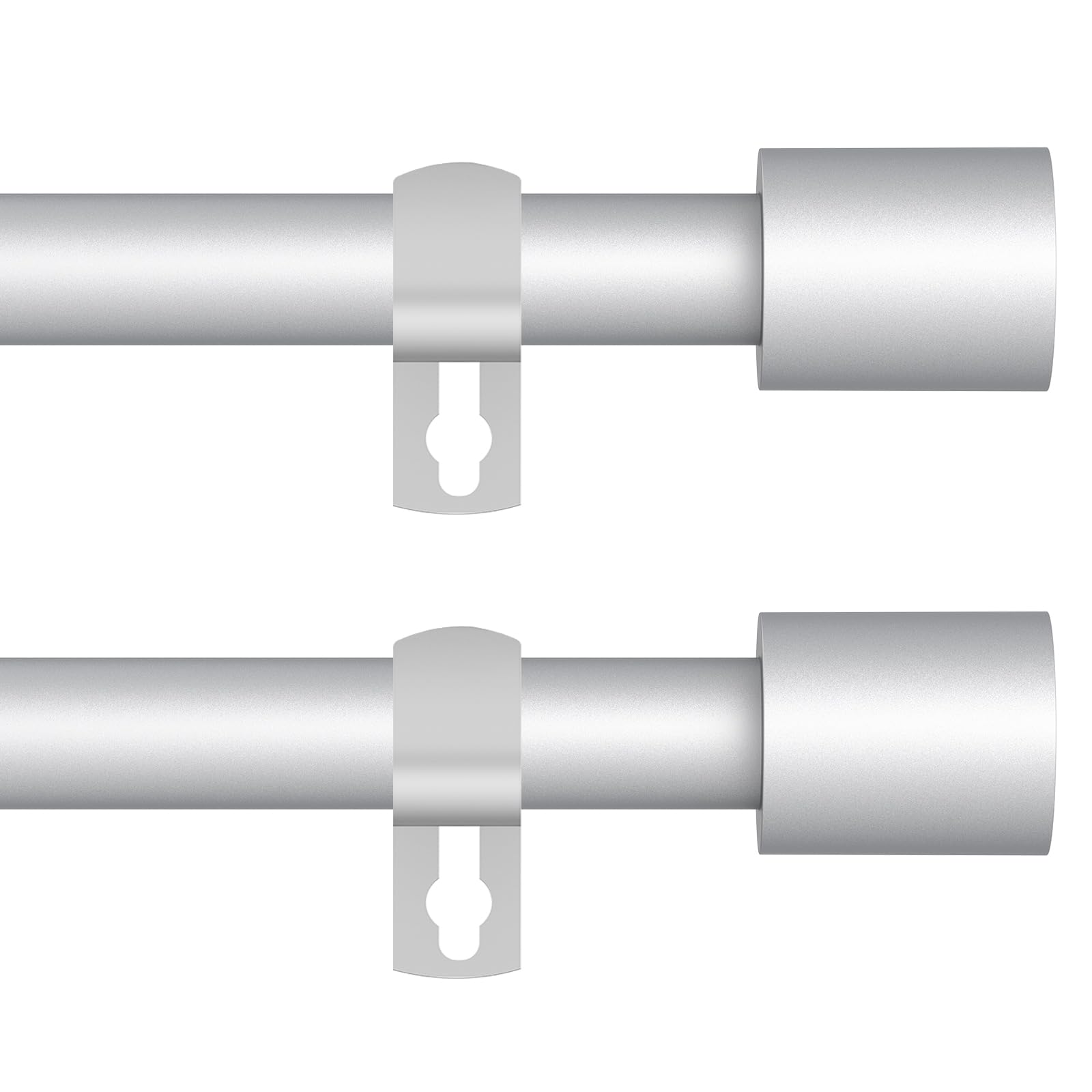 Curtain Rod for Windows 30 to 60 Inch, 2 Pack 5/8 Inch Silver Adjustable Curtain Rod, with 4 Brackets, Easy Installation and Simple End Caps, For