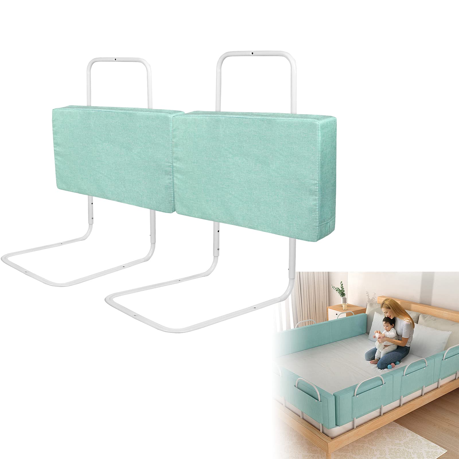 LARS360 Lot de 2 barrières de lit pour enfant - Réglable en hauteur - Protection contre les chutes de lit - Barrière de sécurité pour bébés ou personnes âgées - 60 cm - Lac vert