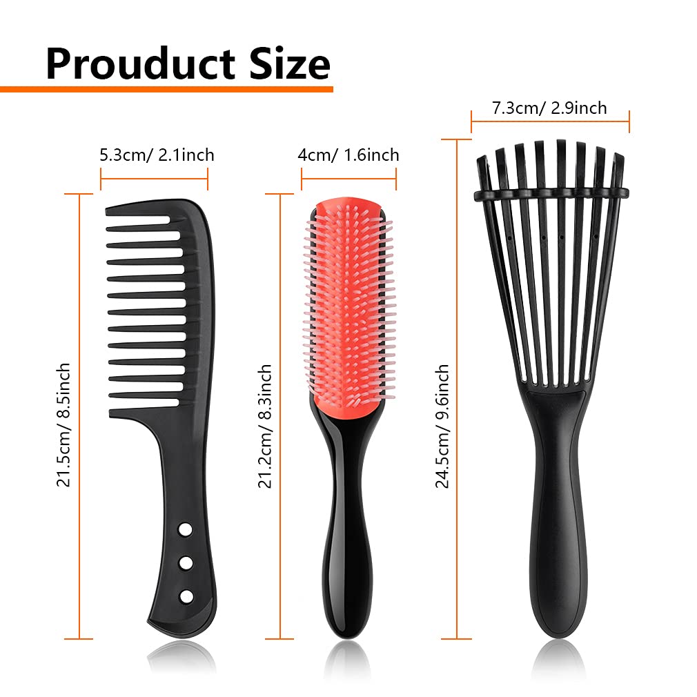 Hair Brush Set, 10 Pcs Detangling Brush Set for Curly Hair, Black Natural Hair and All Kinds of Hairs, Detangling Comb set for Women Men Styling, for Wet or Dry Hair, with Wide Tooth Detangling Comb : Beauty & Personal Care