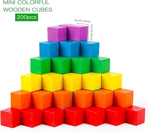 Miniatura 7 de Bloques de madera, paquete de 200 cubos cuadrados de madera para manualidades, bloques de madera, bloques de construcción, rompecabezas cuadrados en