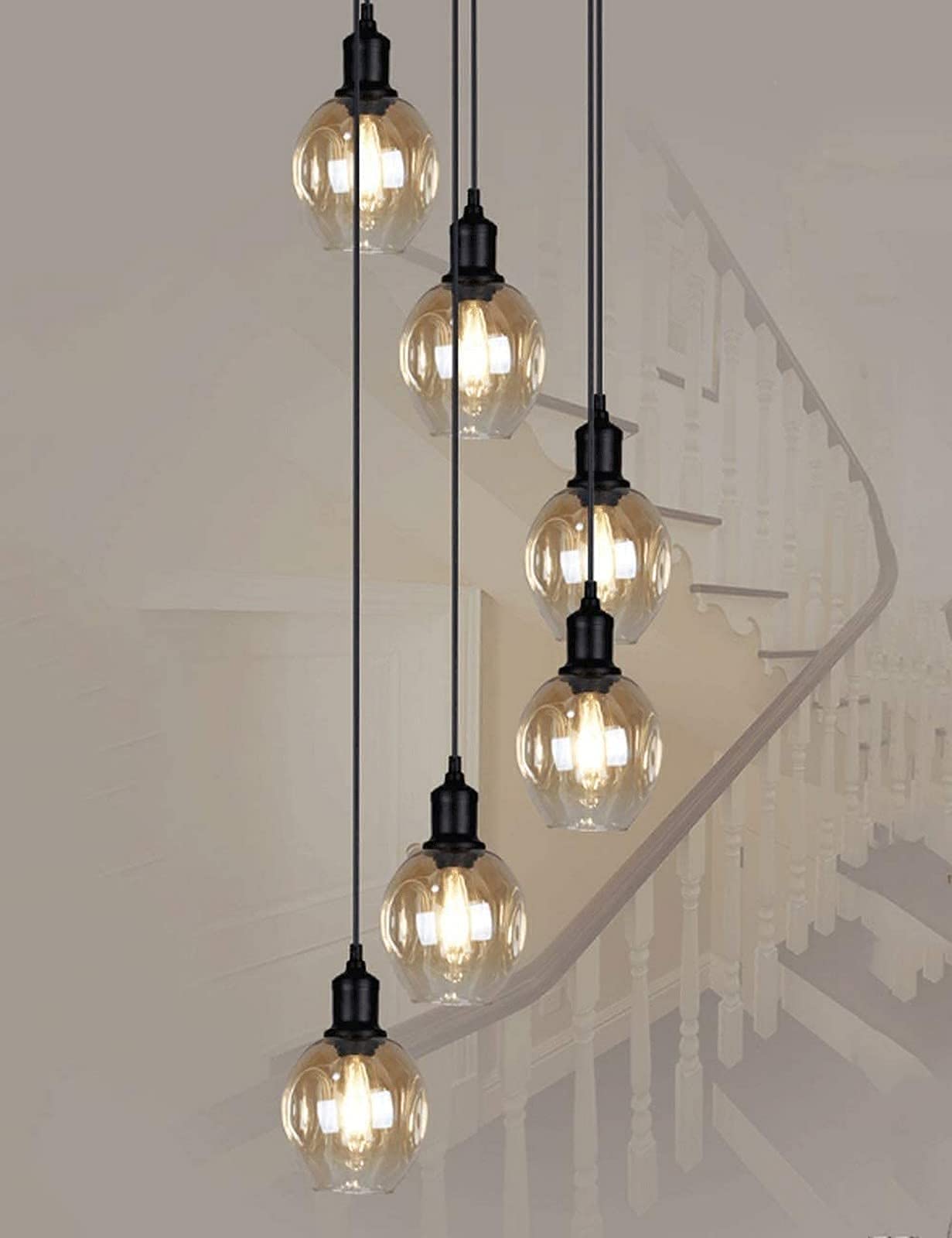 TRFAN Lighting Retro Multi Glass Balls Stairwell Chandelier Spiral Modern Pendant Lights for Villa Chandelier Duplex Stairwell Long Chandelier E27 Led,10 Balls Decoration