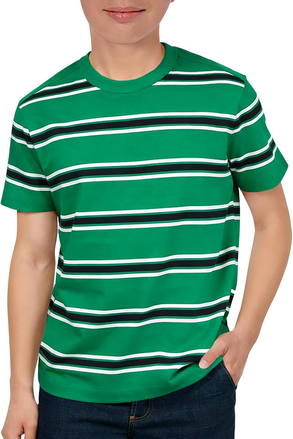 Boys Striped T Shirts Kids Fashion Crewneck Short Sleeve Loose Summer Tees Tops 5-14 Years