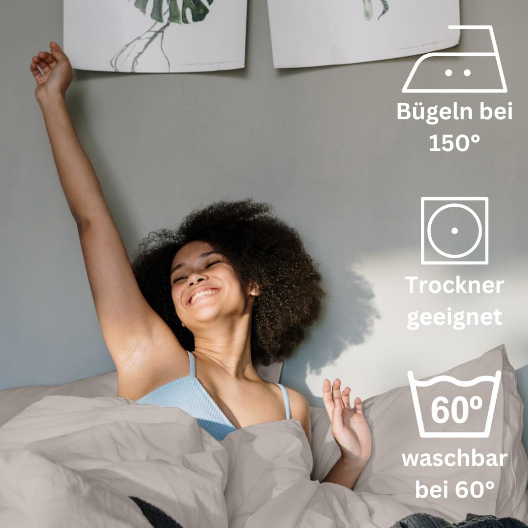 Homesty Premium pościel 200x200 cm + 2 poszewki na poduszki 80x80 cm – 100% bawełna, zestaw pościeli 3-częściowy Öko Tex z zamkiem YKK, kolor Beige/Taupe, miękka i oddychająca