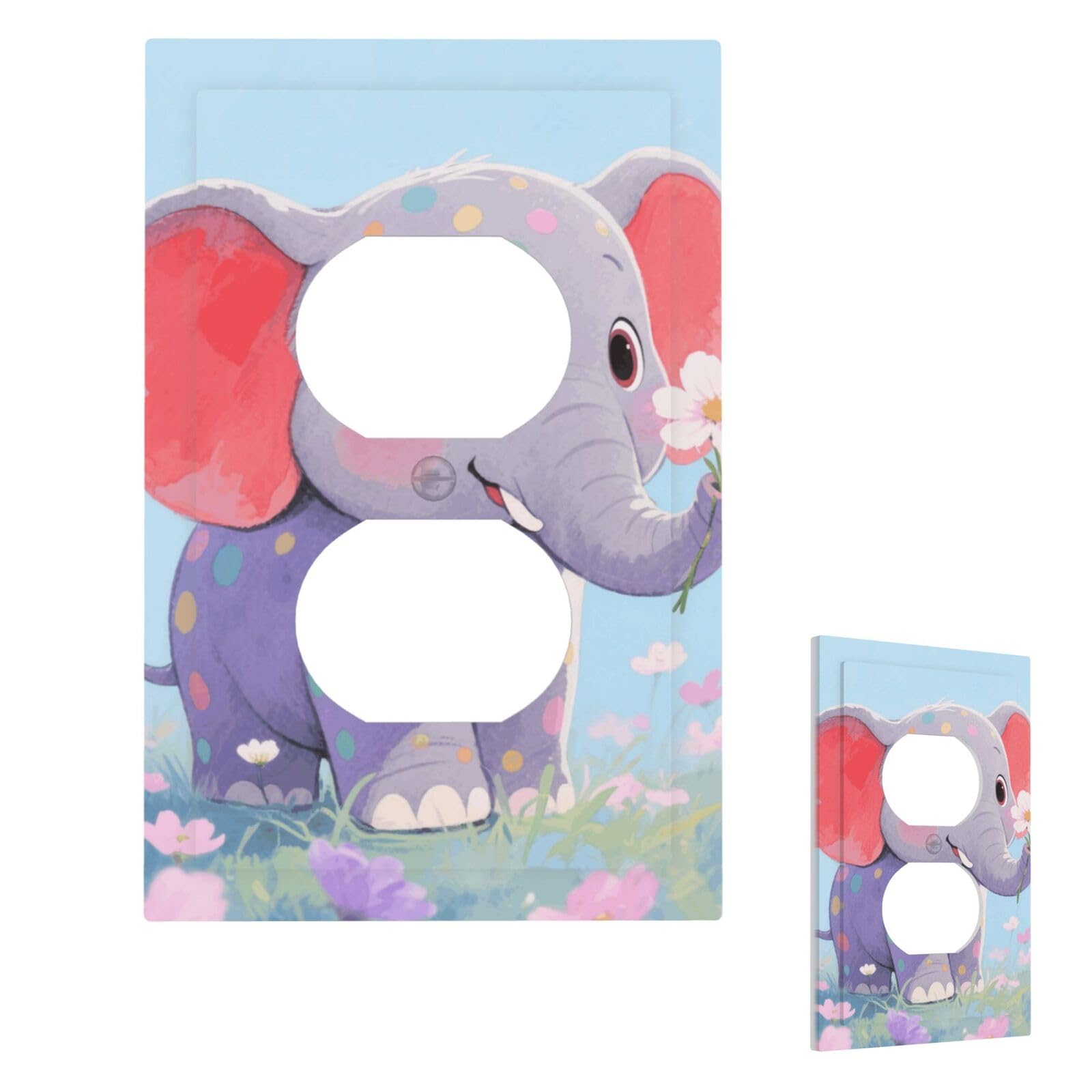 Fekiloot Duplex Elephant Wall Plate Cover Modern Decorative 1 Gang Light Switch Cover Unbreakable Receptacle Outlet Covers For Living Room Bedroom Home Decor