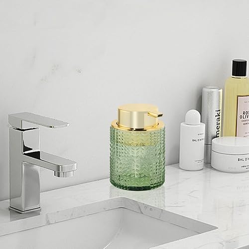 Miniatura 3 de Dispensador de jabón espumoso, dispensador de jabón de manos de espuma de vidrio de 10 onzas con bomba dorada, botella de bomba recargable para