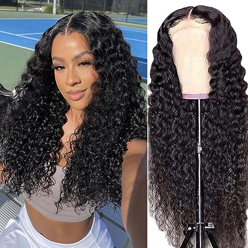 Brazilian Deep Wave Curly Lace Front Wig Glueless Lace Closure Human Hair Wigs For Black Women Pre Plucked with Baby Hair 10A Unprocessed Brazilian Human Hair 4x4 Lace Front Wig 12 Inch
