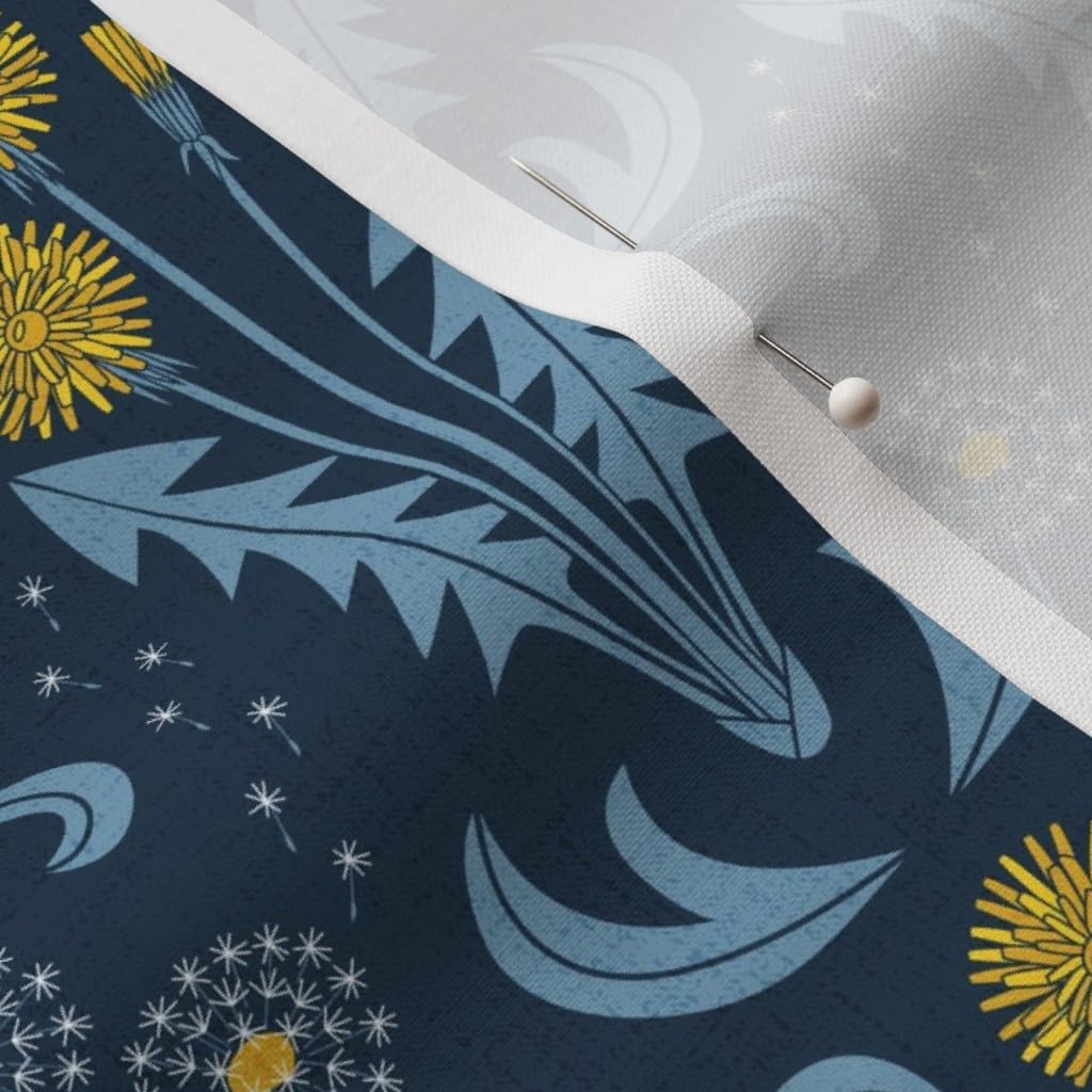 Spoonflower Fabric - Dandelion Damask Flower Vintage Blue Victorian Printed on Petal Signature Cotton Fabric Fat Quarter - Sewing Quilting Apparel Crafts Decor