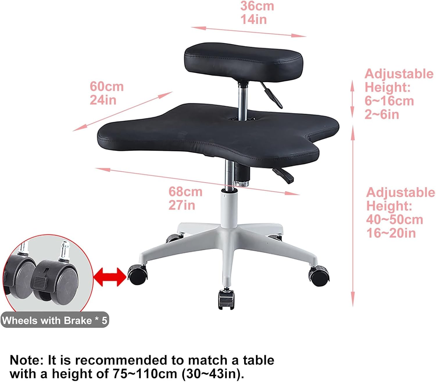 人間工学に基づいたあぐら椅子、ホイール付き高さ調節可能な瞑想