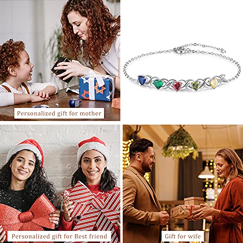 Infinity Love Heart Bracelets For Women Personalized Bracelet For Mother With 5A Cubic Zirconia Birthstones Charm Bracelets For Mom Custom Mother Daughter Name Bracelets With 2-7 Names For Family Mother's Day Gifts #TOP6