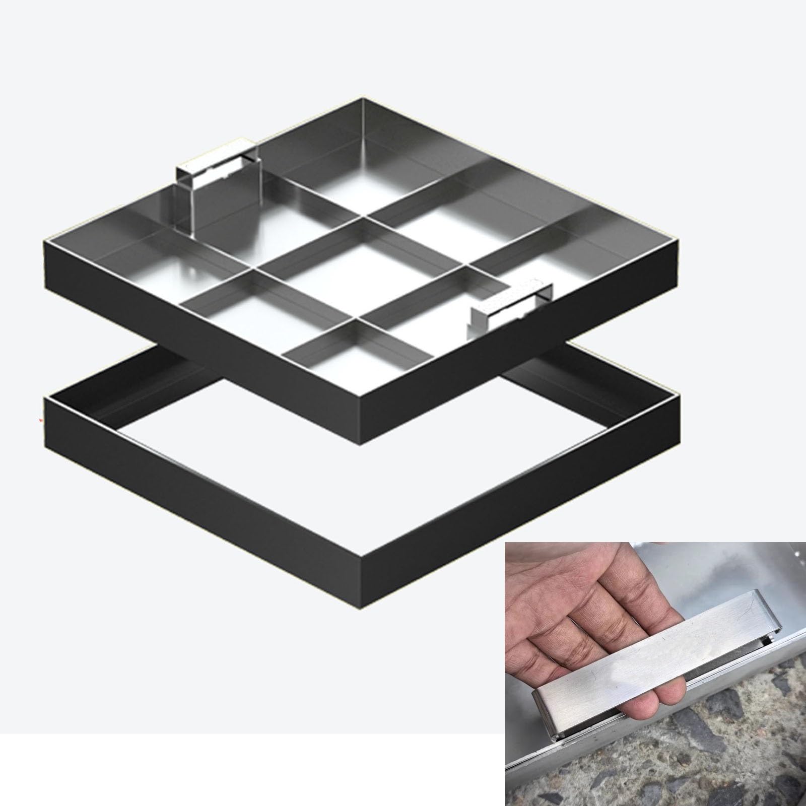 OTQEFTN Manhole Cover Invisible Manhole Cover with Hidden Handles, Customizable Invisible Septic Tank Covers for Docks Driveway Highways, Universal Square Stainless Steel Inspection Cover