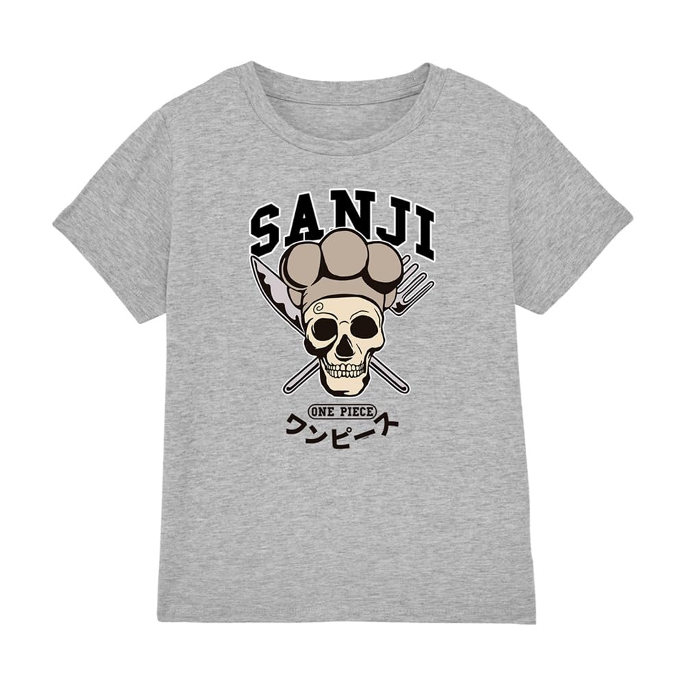 One Piece Sanji Collegic Skull Kids T-Shirt, Athletic Heather, 9-11Y