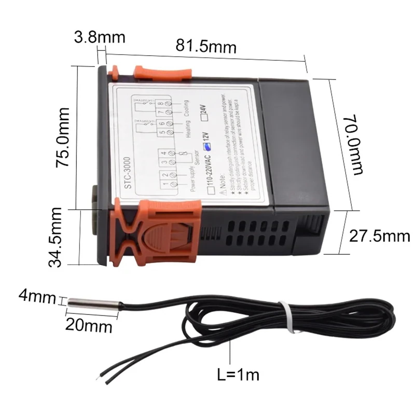 STC-3000 LED cyfrowy mikrokomputerowy regulator temperatury, termostat z wyświetlaczem C/F AC220 V DC12 V ogrzewanie chłodzenie termoregulator (DC 12 V)