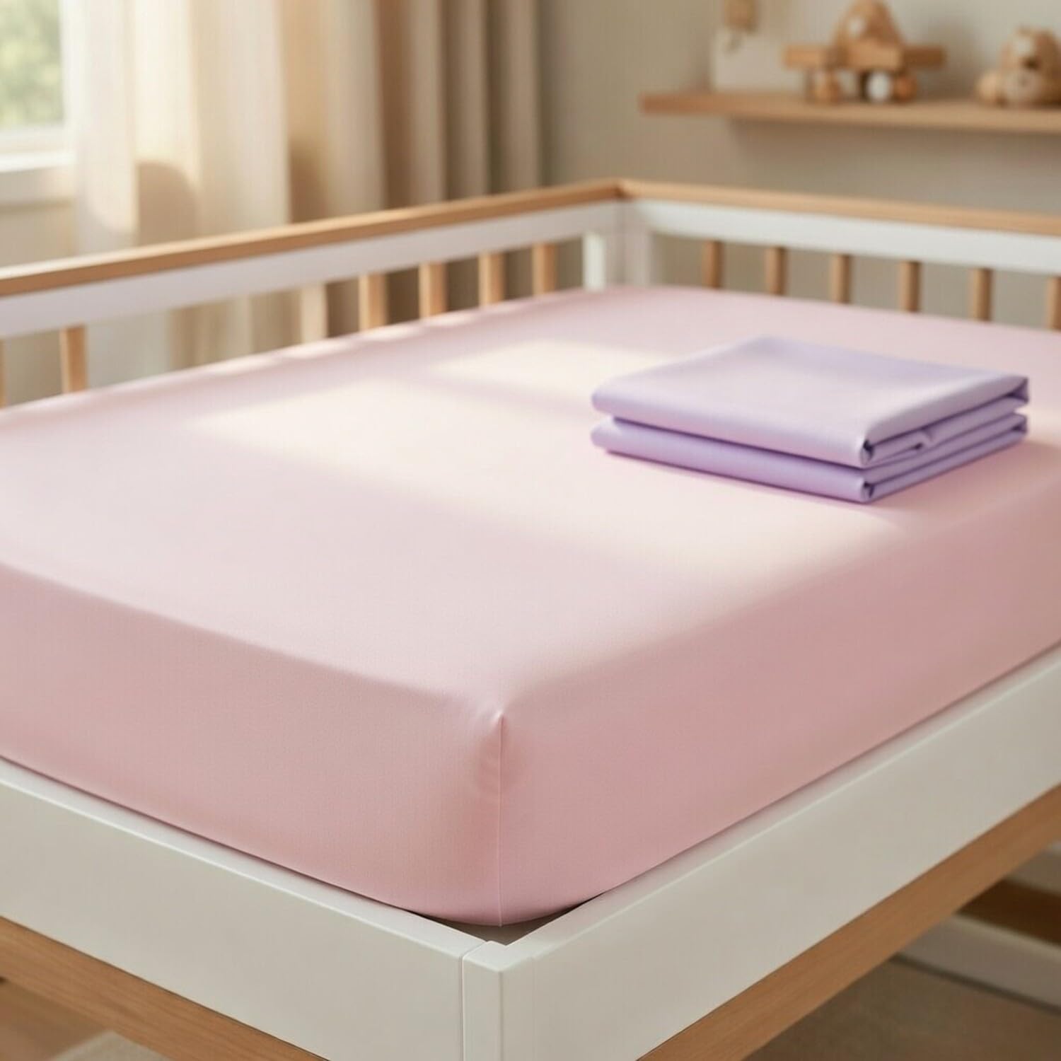 Everyday Kids 2-Pack Fitted Crib Sheets, 100% Soft Breathable Microfiber Baby Sheet, Fits Standard Size Mattress 28in x 52in, Lavender, Pink Nursery Sheet