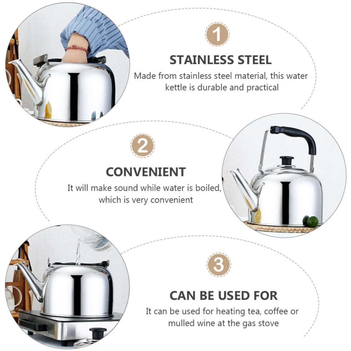 Tetera Silbante de Acero Inoxidable 6l para Gas y Té