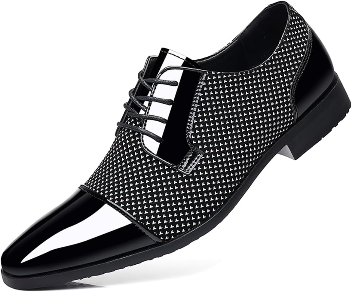 Men’s Modern Cap Toe Patent Leather Tuxedo Dress Shoes Formal Business Lace up Oxfords Wedding Prom