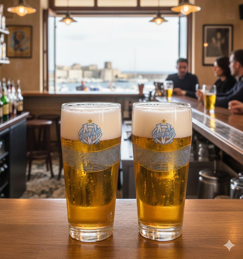 OLYMPIQUE DE MARSEILLE 2 x Verre à Bière 48 cl OM Collection officielle