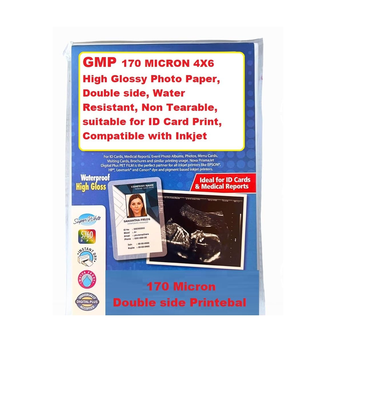GMP INKJET NON-TEARABLE 6in X 4in SYNTHETIC SHEET – 170 MICRON – BOTH SIDE PRINTABLE (FOR PHOTOS AND PVC CARD MAKING) (100)