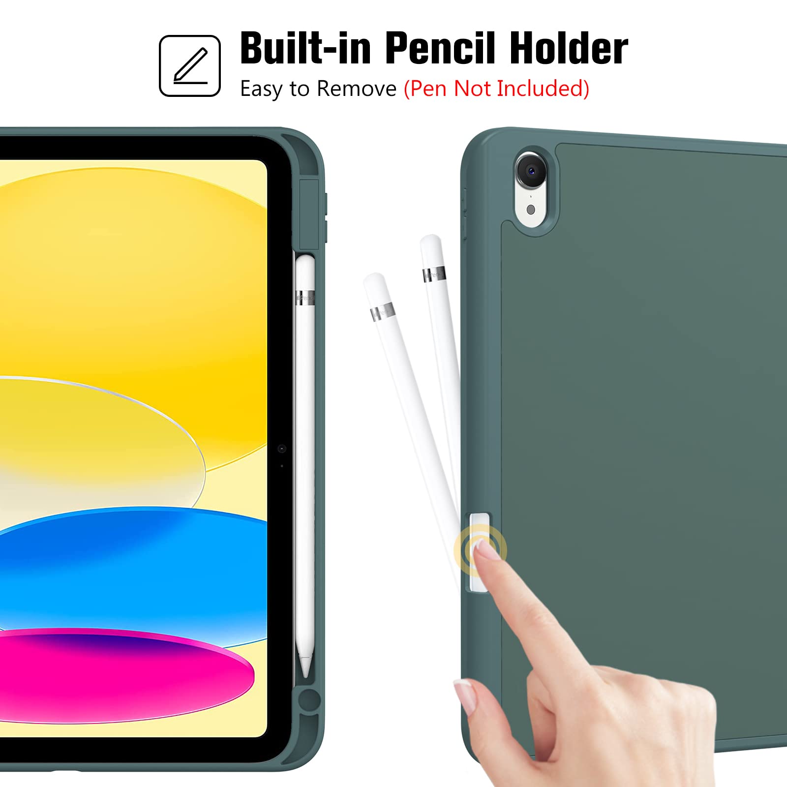 ProCase Cover iPad A16 11 Generazione 11 Pollici 2025 /iPad 10 Generazione 10,9 Pollici 2022 con Portapenna, Custodia iPad (A3354 A3355 A3356 A2696 A2757 A2777) Auto Svegliati/Sonno -Verde