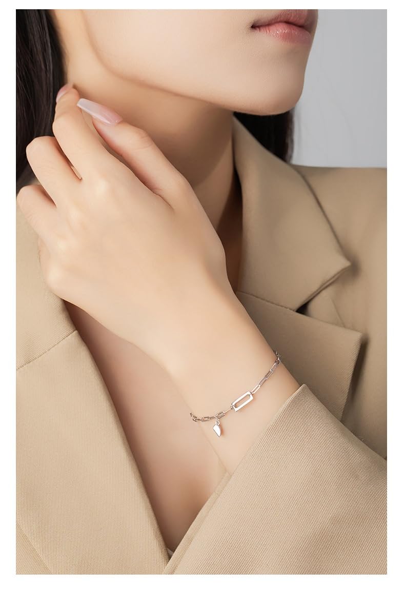 Pulsera De Plata Pulseras De Pareja A Juego Dije De Corazón De Plata Brazalete De Plata Esterlina Cadena Rectangular Hueca Brazaletes Para Él Y Para Ella Joyería De Eternidad Regalos D
