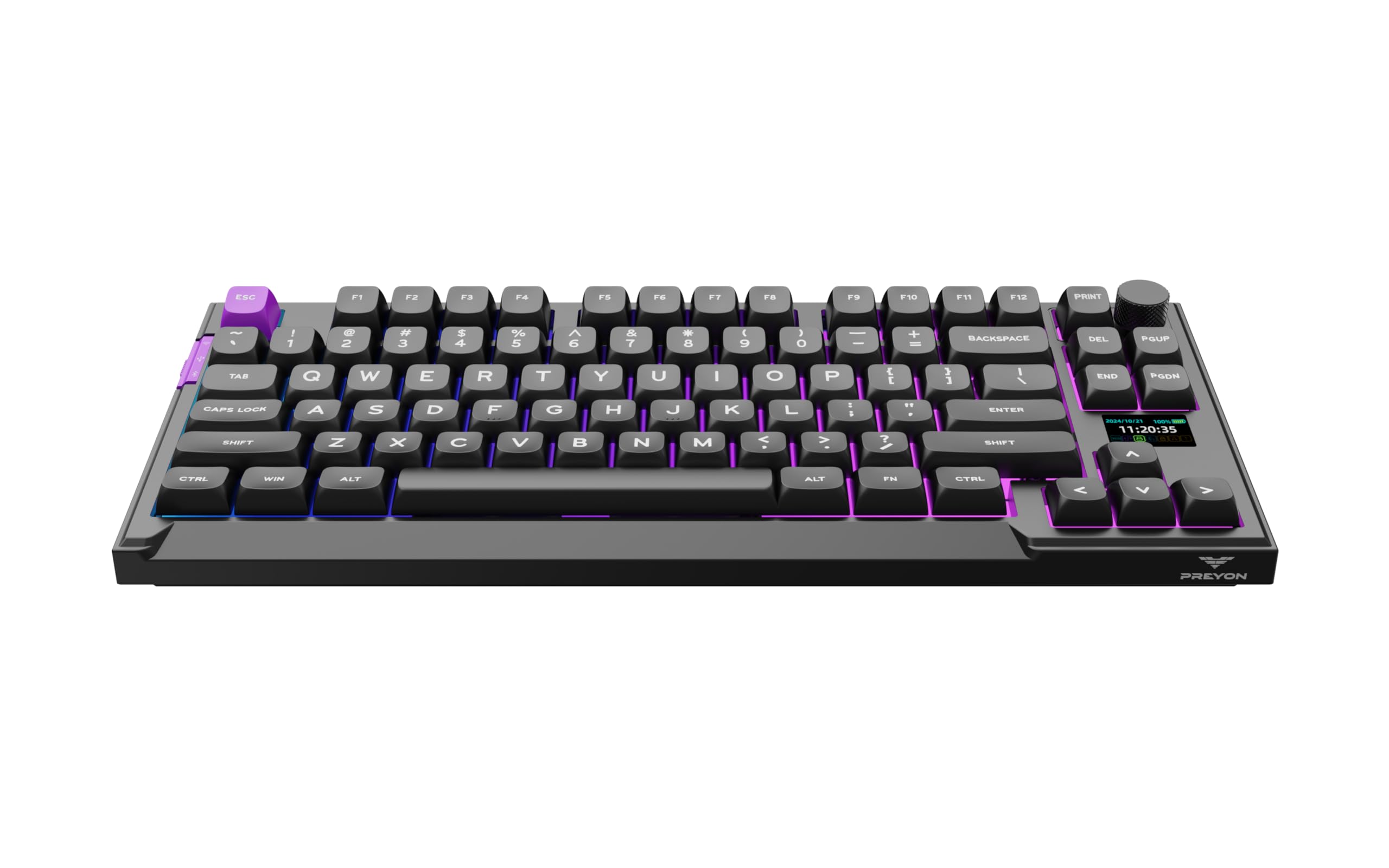 PREYON Klawiatura Mechaniczna Gamingowa TKL Bezprzewodowa i USB Keyboard do Komputera PC RGB bez Części Numerycznej QWERTY 2,4 GHz USB Ciche Klawisze 800h Bateria Przełączniki Red - Silent Claw