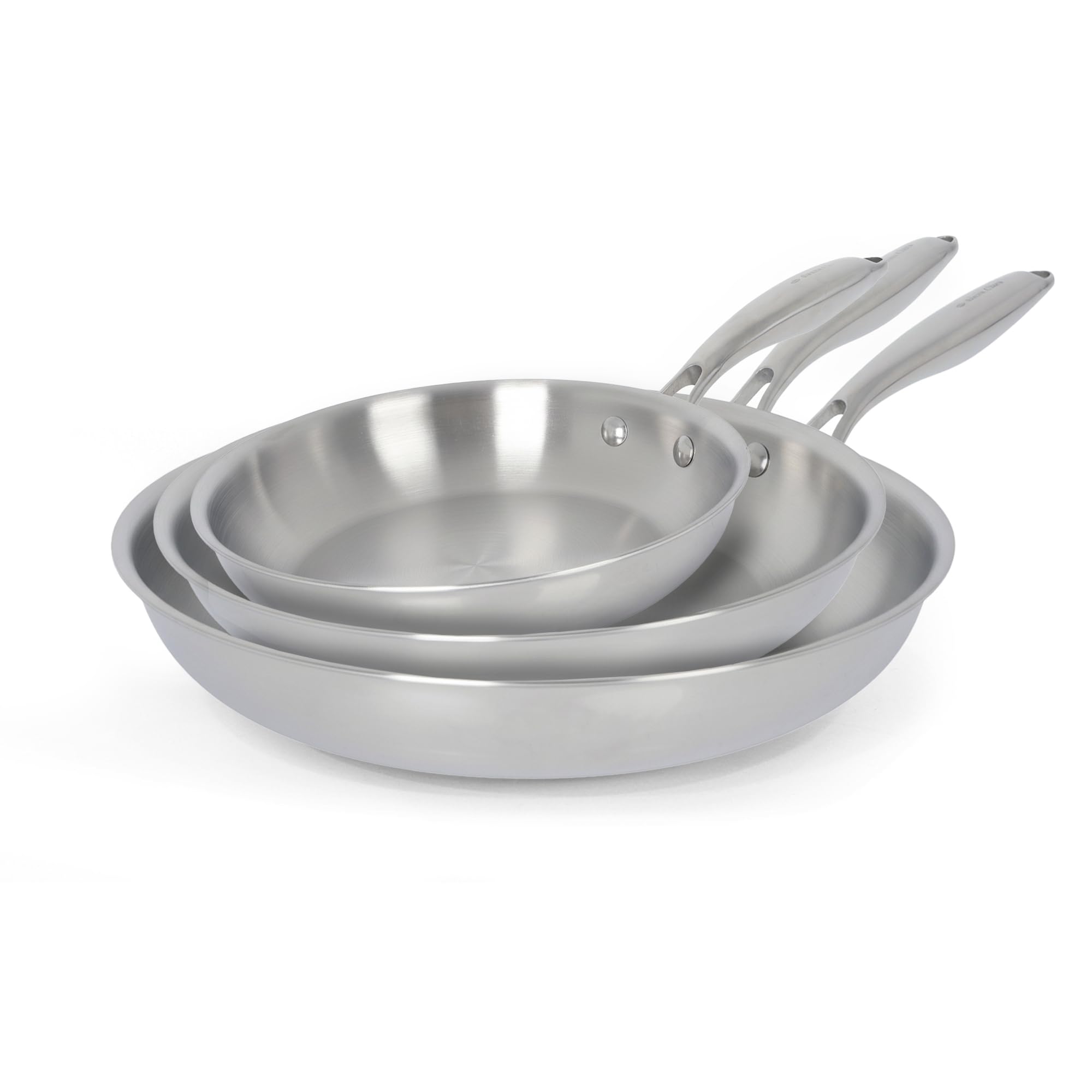 Santa Clara | Juego de Sartenes Acero Inoxidable 18/10 Trifusión 20-26-30 cm, Set de 3 Piezas Sin Revestimiento, Apta para Inducción, Horno, Gas y Vitro, Cocina Saludable y Libre de Tóxicos