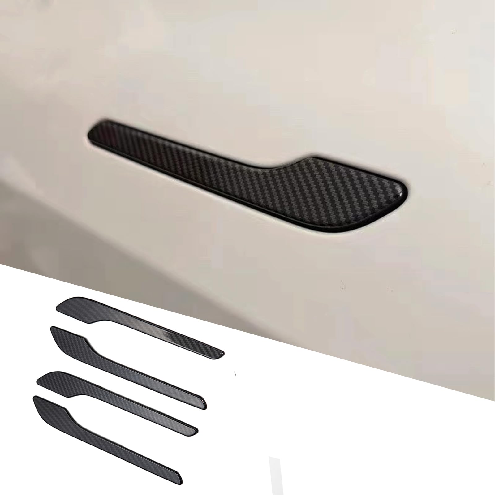 XTnueotr Door Handle Cover for Tesla Model Y/3, Door Handle Decoration Cover Trim fit for Tesla Model 3/Y Exterior Accessories (Glossy Carbon Fiber Pattern)