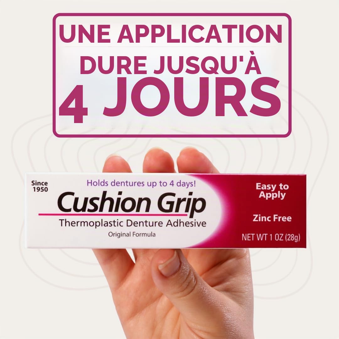 Cushion Grip Lot de 2 adhésif thermoplastique pour prothèses dentaires, 28,3 g - Répare et resserre les prothèses dentaires lâches et inconfortables