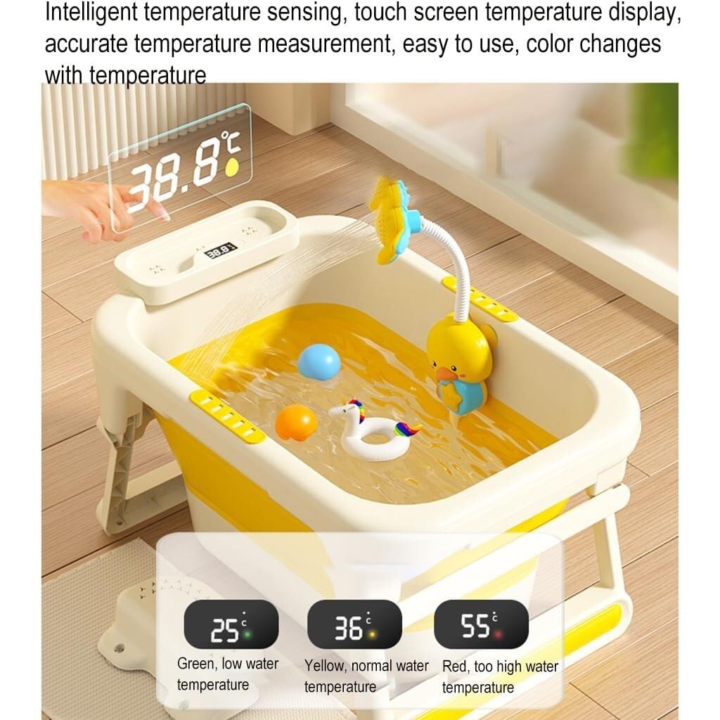 Vasca da bagno portatile per cani e gatti, design pieghevole con display della temperatura e foro di scarico, ideale per piccoli animali domestici