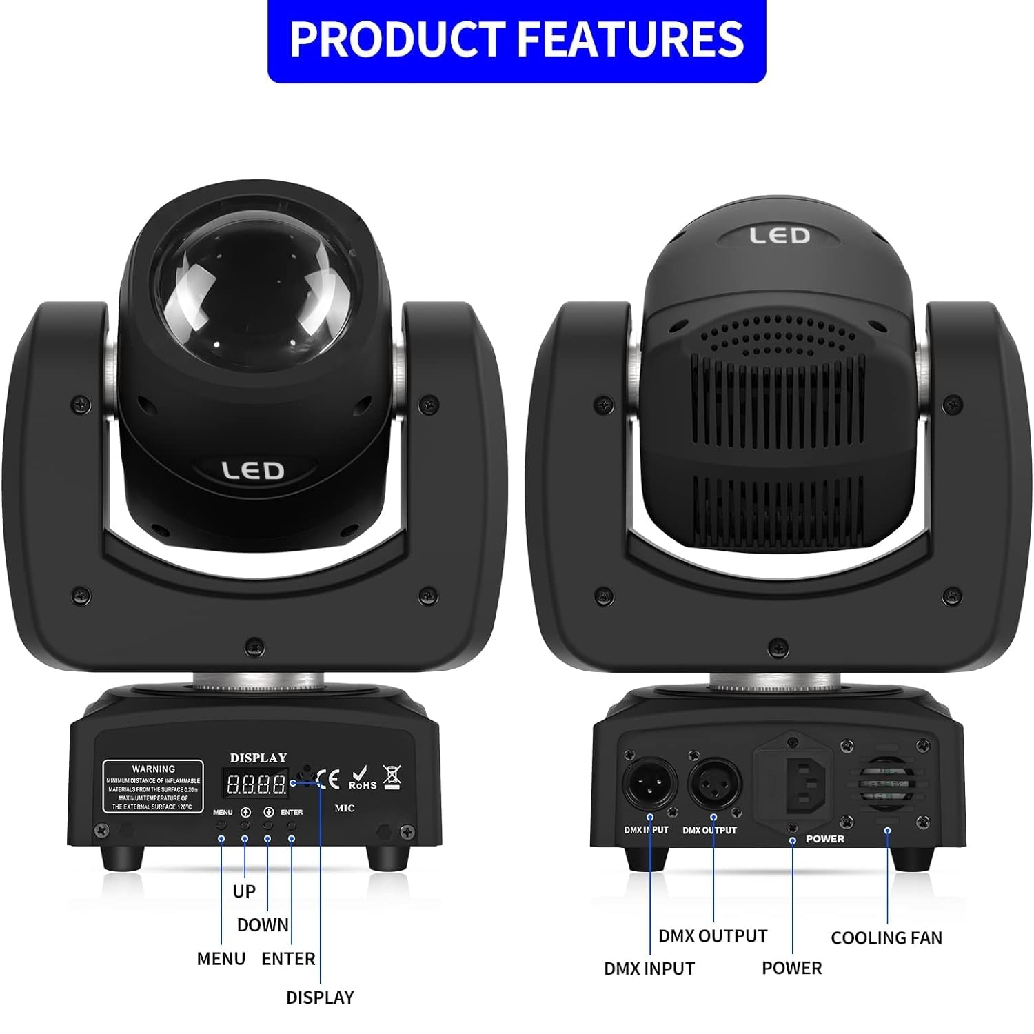 Lyre LED DMX 100W Rotative 18 Facettes - Projecteur Scène DJ Mariage Discothèque Avec Son Et Prisme
