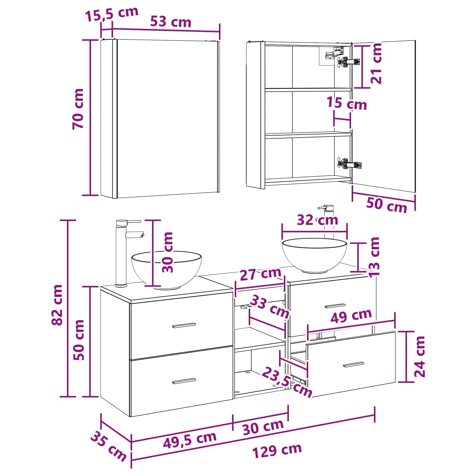 Juego de 5 armarios de baño, color blanco, 53 x 15,5 x 70 cm, resistente a la humedad, montaje en pared con luces LED de espejo, ahorro de espacio, diseño moderno, ideal para baños y