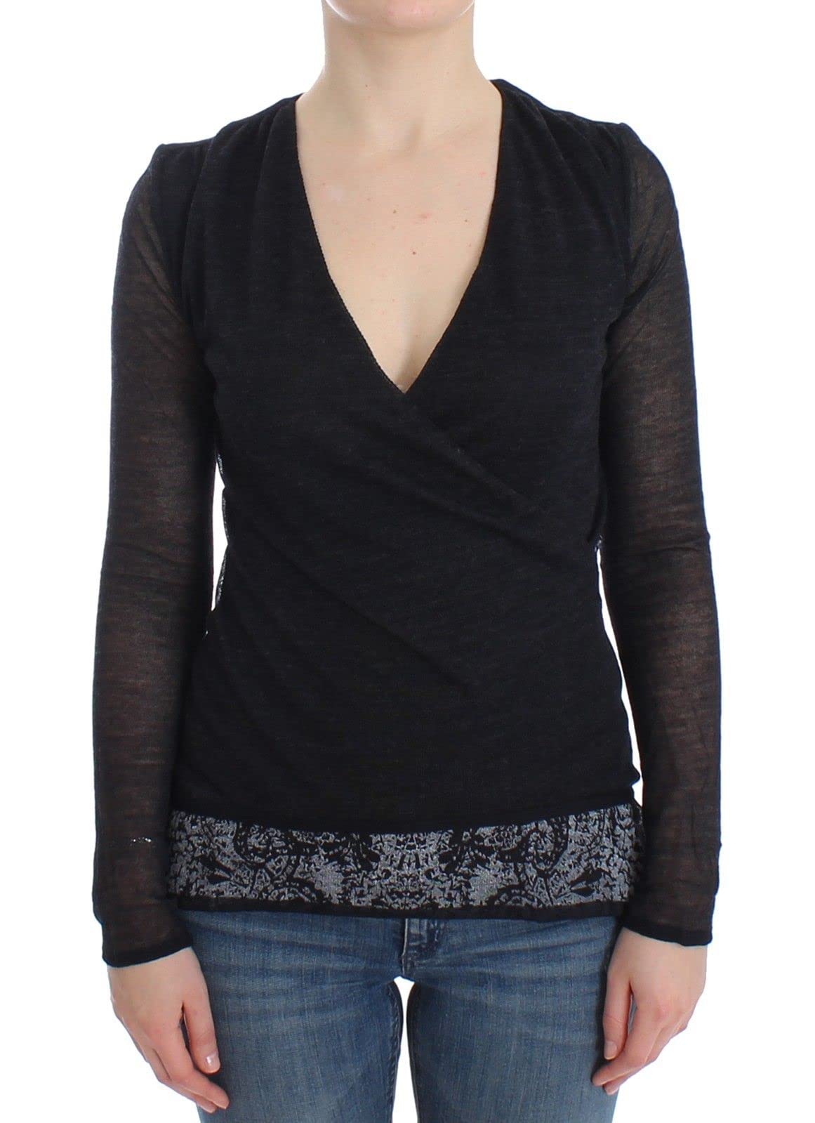 Ermanno ScervinoDeep V-Neck Black Wool Blend Women's Sweater
