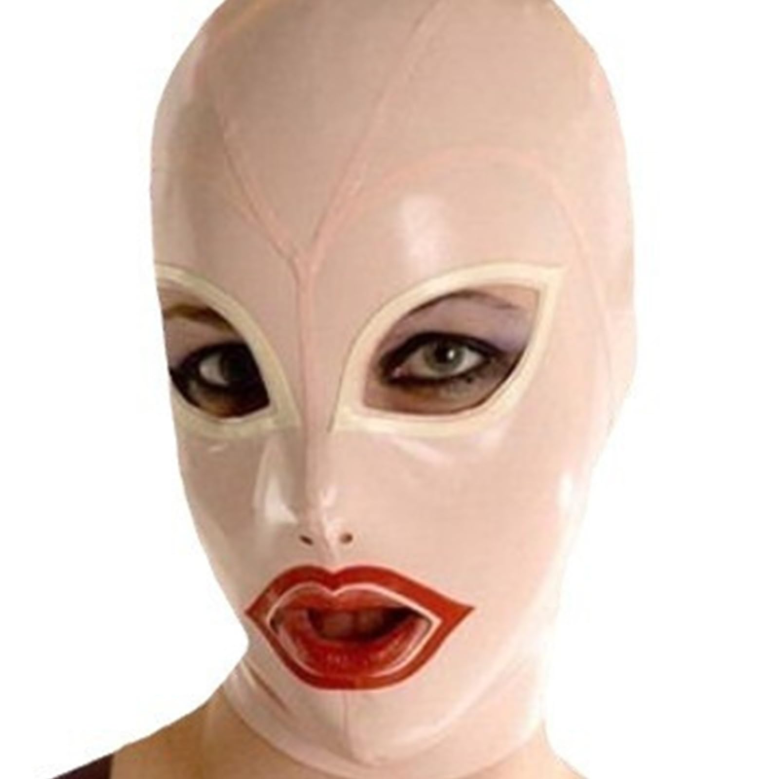 DSPENGS Latex Hood BDSM Riding Mask with Nostrils and Mouth Natural latex with Back Zipper for Cosplay Unisex Party(Size:M-65CM)