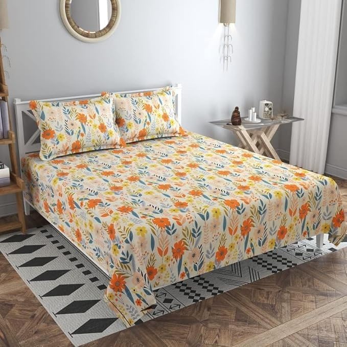 Image of Home Sizzler 210TC Floral Grace Double Bedsheet with 2 King Size Pillow Covers