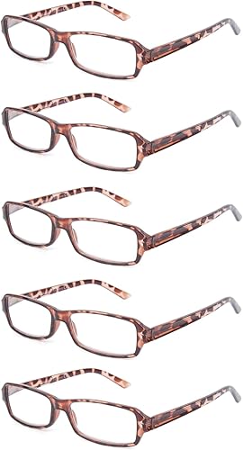 Juego de 5 vasos de lectura rectangluar unisex de plástico clásico para hombres y mujeres, negro, azul, gris y tortuga