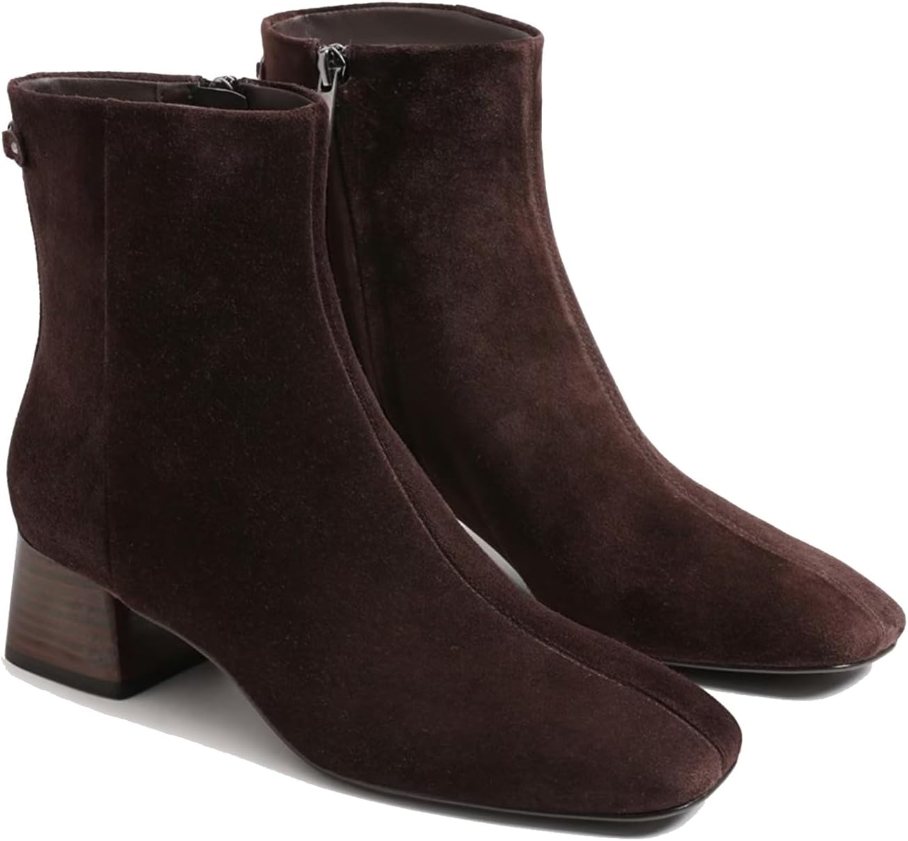 Womens Ankle Boots Square Toe Low Chunky Block Heel Booties with Side Zipper Comfortable Dress Short Boots Shoes