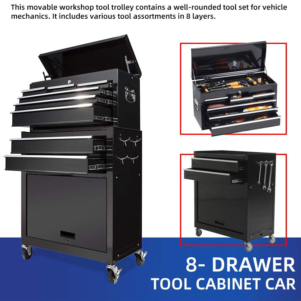 8Drawer Rolling Tool Chest, Keyed Locking System Tool Box Big Capacity
