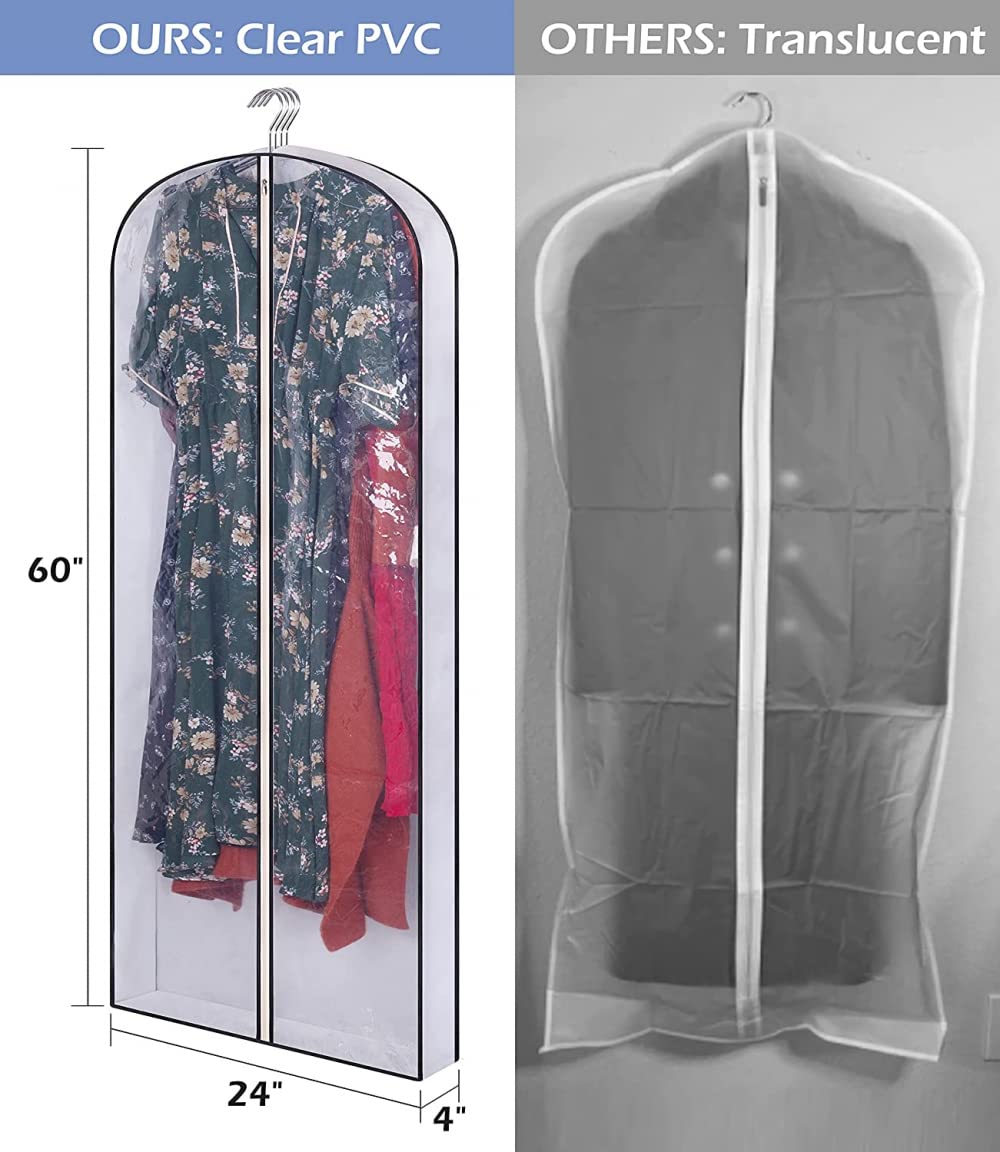 60'' Hängende Kleidersäcke für die Aufbewahrung von Kleidern, Kleidern, Mänteln, Anzügen, 5er-Pack-White||24''L x 40''H