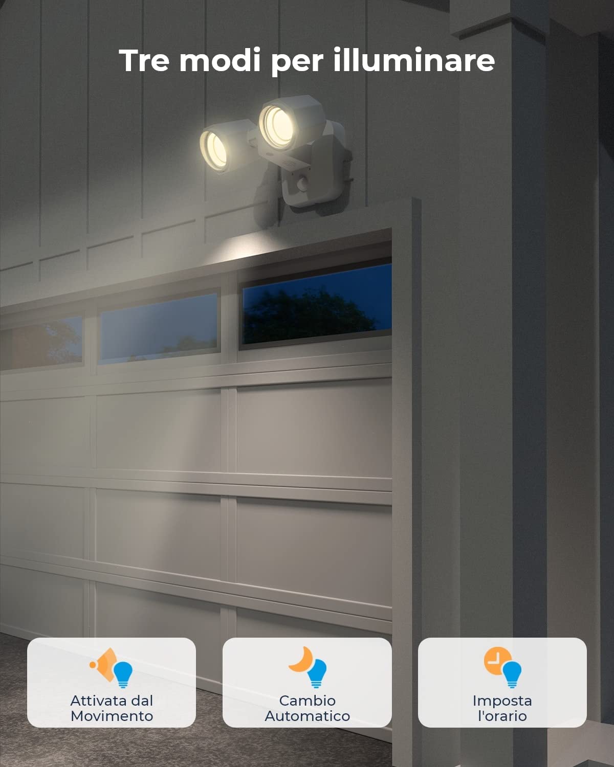 Reolink Luci da Esterno con Sensore di Movimento Integrato | Allarme Sonoro e Luminoso per la Sicurezza, Impermeabile IP65, Funziona Telecamera, Controllo dell'app, Floodlight WiFi