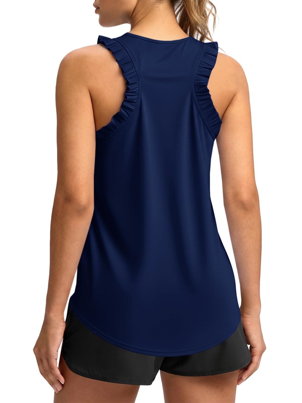 Fisoew Women Summer Workout Tank Tops Ruffle Sleeveless Racerback Crewneck Casual Loose Running Gym Athletic Tee Shirts — view 8
